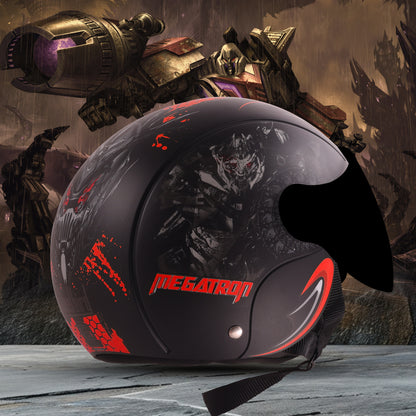 Steelbird SBH-16 Megatron ISI Certified Open Face Graphic Helmet for Men and Women (Glossy Black Red with Smoke Visor)
