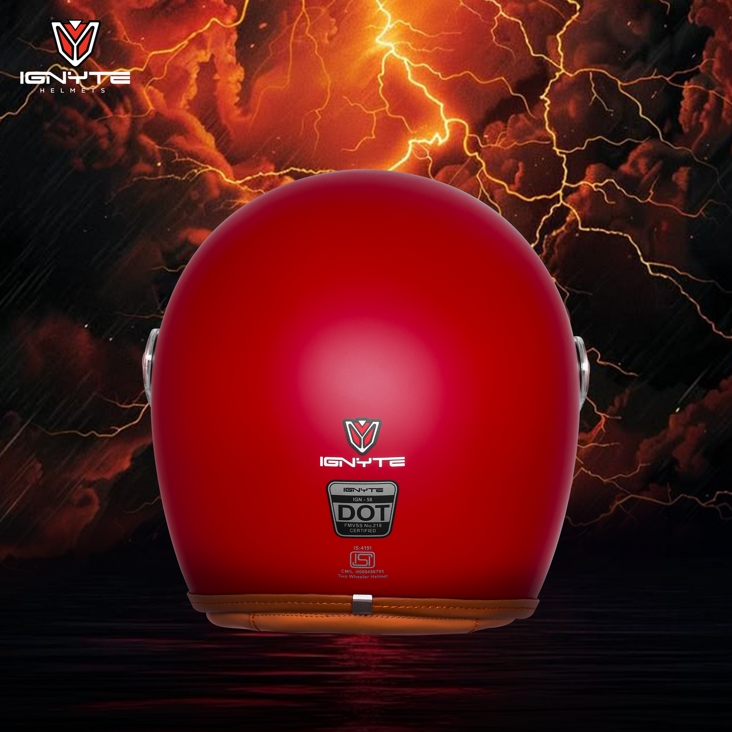 IGNYTE IGN-58 Solid ISI/DOT Certified Open Face Helmet for Men and Women (Glossy Dull Chestnut Red)
