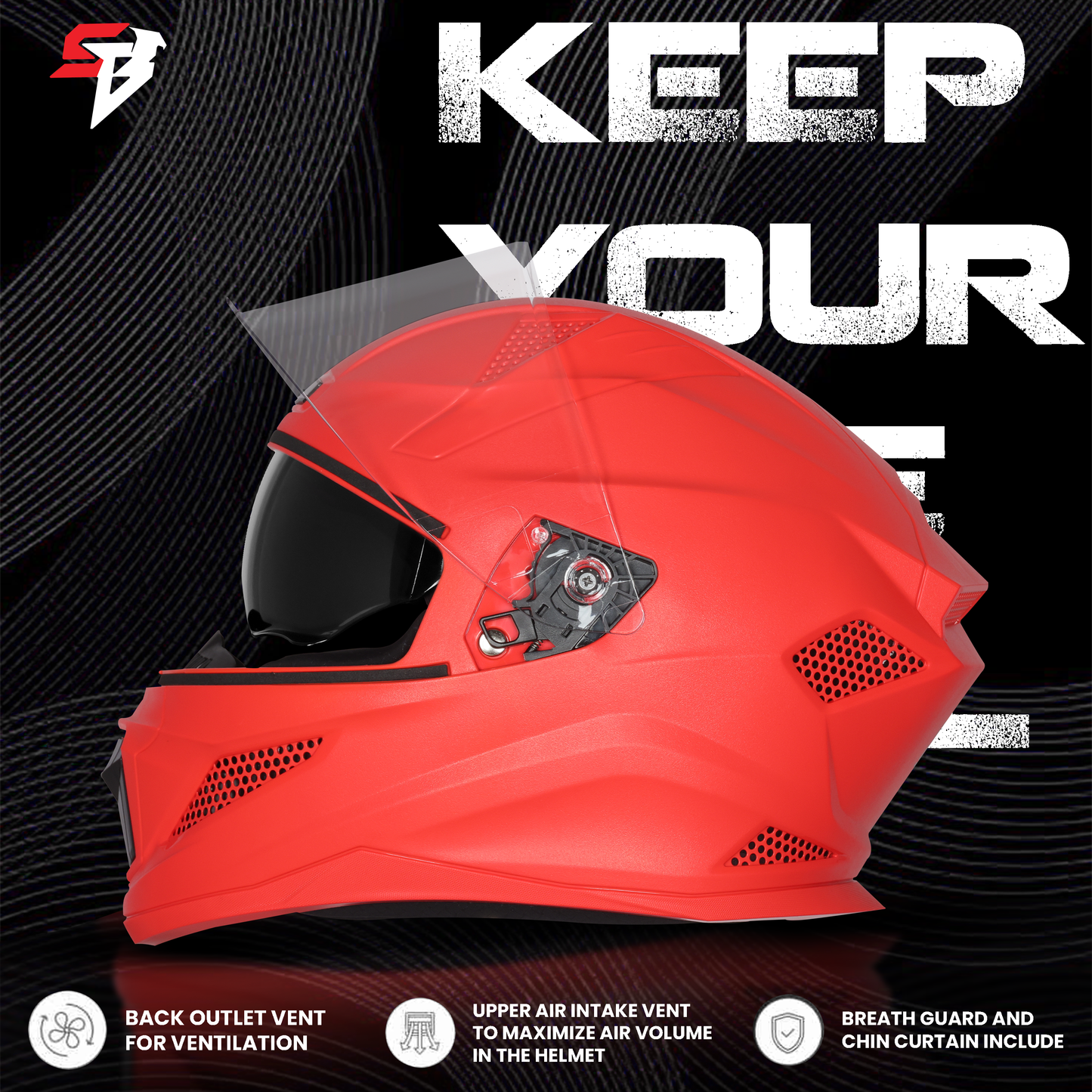 Steelbird SBH-25 Rudra ISI Certified Full Face Helmet for Men and Women with Inner Smoke Sun Shield (Glossy Sports Red)