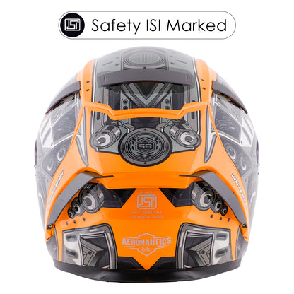 Steelbird SA-2 Terminator 2.0 ISI Certified Full Face Graphic Helmet (Glossy Fluo Orange Grey with Clear Visor)