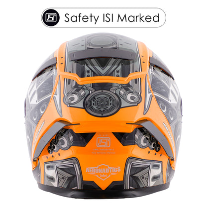 Steelbird SA-2 Terminator 2.0 ISI Certified Full Face Graphic Helmet for Men and Women (Glossy Fluo Orange Grey with Clear Visor)