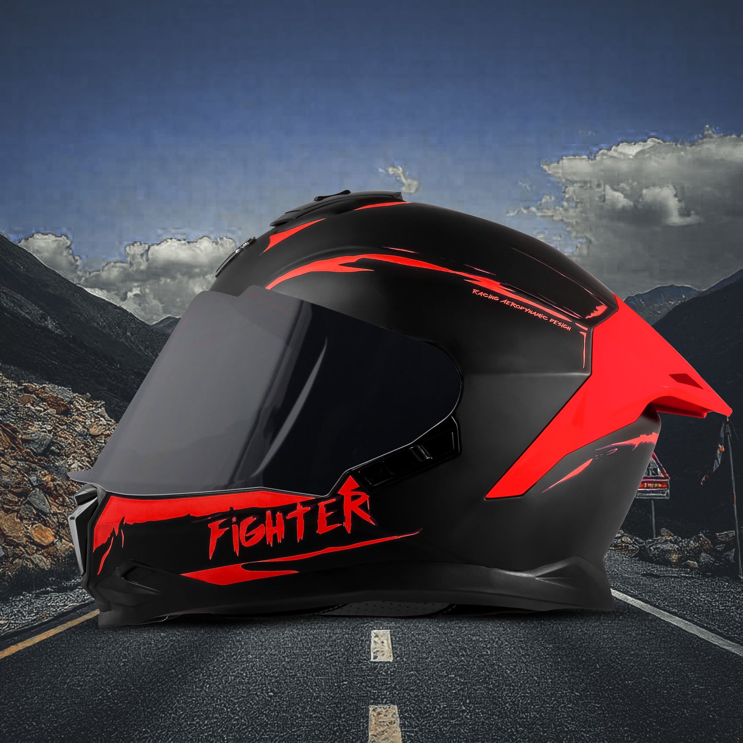 Steelbird SBH-57 Fighter F2 ISI and DOT Certified Full Face Helmet for Men and Women With Inner Silver Sun Shield (Glossy Black Red)