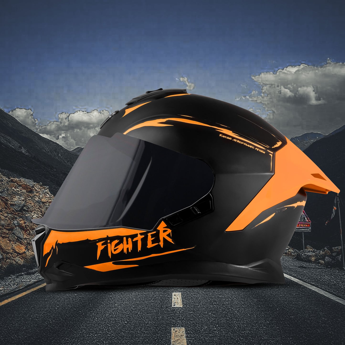 Steelbird SBH-57 Fighter F2 ISI and DOT Certified Full Face Helmet for Men and Women With Inner Silver Sun Shield (Glossy Black Orange)