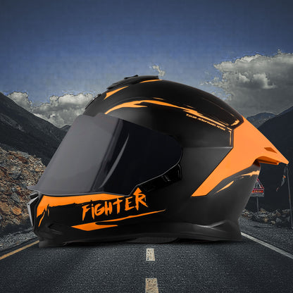 Steelbird SBH-57 Fighter F2 ISI and DOT Certified Full Face Helmet for Men and Women With Inner Silver Sun Shield (Glossy Black Orange)