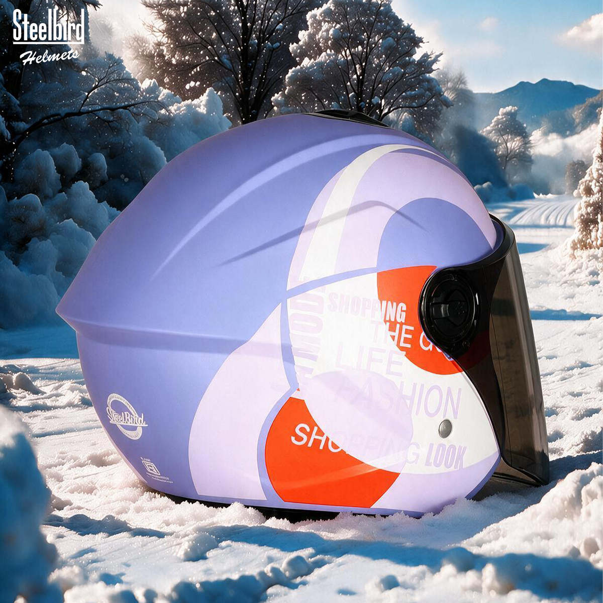 Steelbird SBH-80 Fairy FR5 ISI Certified Open Face Graphic Helmet for Women (Glossy Purple Red with Smoke Visor)