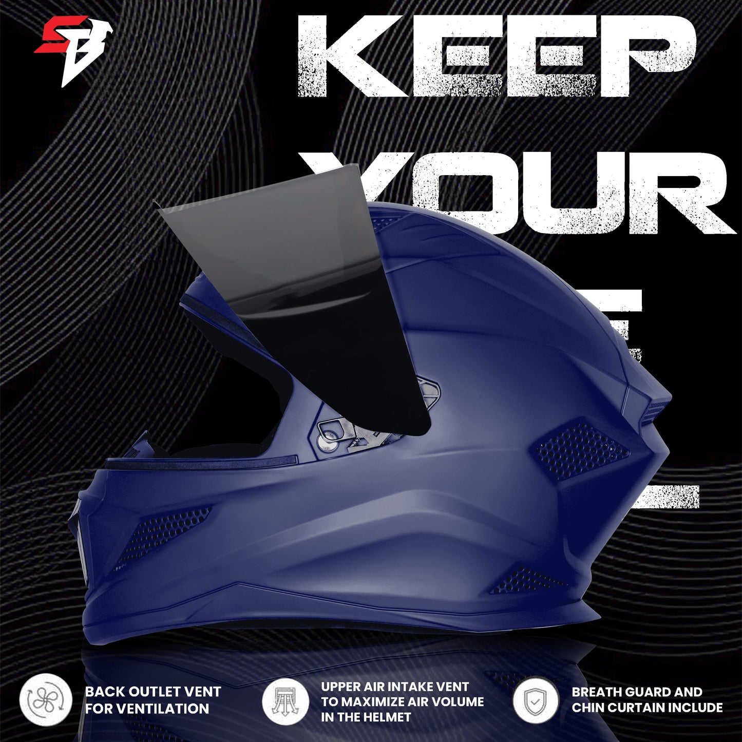 Steelbird SBH-25 Rudra ISI Certified Full Face Helmet for Men and Women (Glossy H.Blue with Smoke Visor)