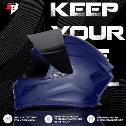 Steelbird SBH-25 Rudra ISI Certified Full Face Helmet for Men and Women (Glossy H.Blue with Smoke Visor)