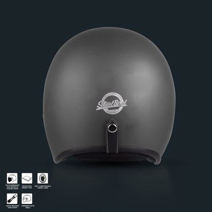 Steelbird SBH-55 Retro ISI Certified Open Face Helmet for Men and Women (Matt Honda Grey)