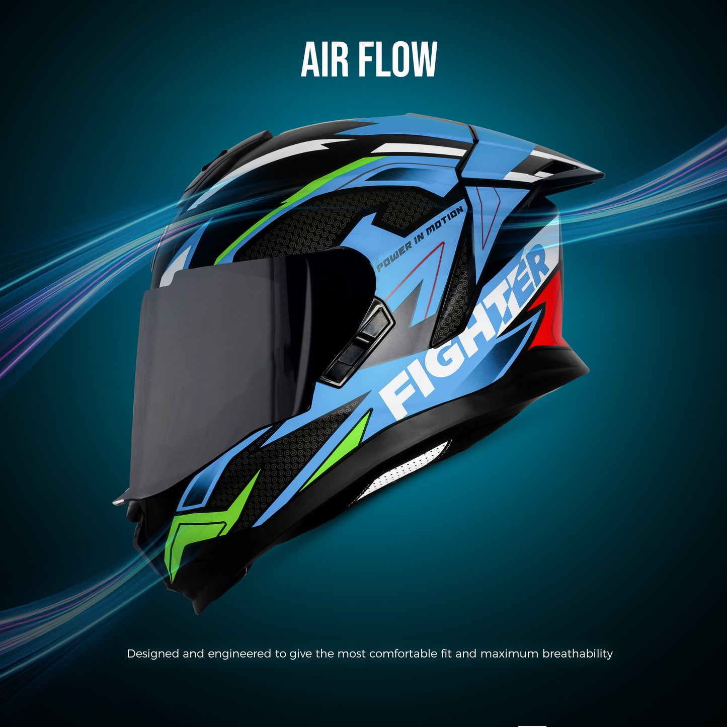 Steelbird SBH-57 Fighter F7 ISI and DOT Certified Full Face Graphic Helmet for Men and Women with Inner Silver Sun Shield (Glossy Black Jazz Blue)