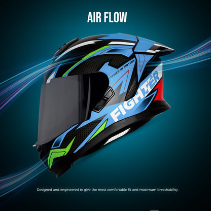 Steelbird SBH-57 Fighter F7 ISI and DOT Certified Full Face Graphic Helmet for Men and Women with Inner Silver Sun Shield (Glossy Black Jazz Blue)