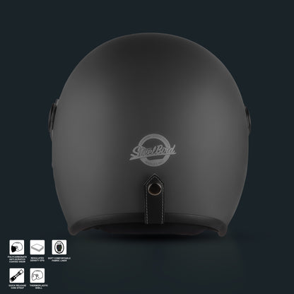 Steelbird SBH-56 Retro ISI Certified Open Face Helmet for Men and Women (Matt Honda Grey)