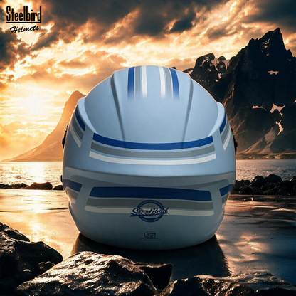 Steelbird SBH-80 Fairy FR6 ISI Certified Open Face Graphic Helmet for Women (Glossy Sea Blue Blue with Smoke Visor)