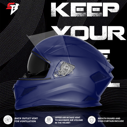 Steelbird SBH-25 Rudra ISI Certified Full Face Helmet for Men and Women with Inner Smoke Sun Shield (Glossy H.Blue)