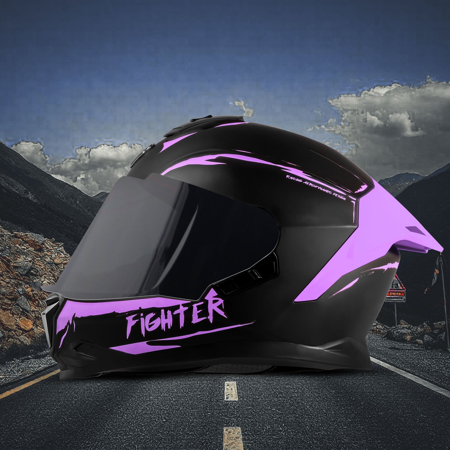 Steelbird SBH-57 Fighter F2 ISI and DOT Certified Full Face Helmet for Men and Women With Inner Silver Sun Shield (Glossy Black Purple).