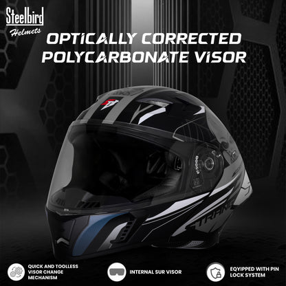 Steelbird SBA-20 Strange ISI Certified Flip-Up Graphic Helmet for Men and Women (Glossy Black Grey)