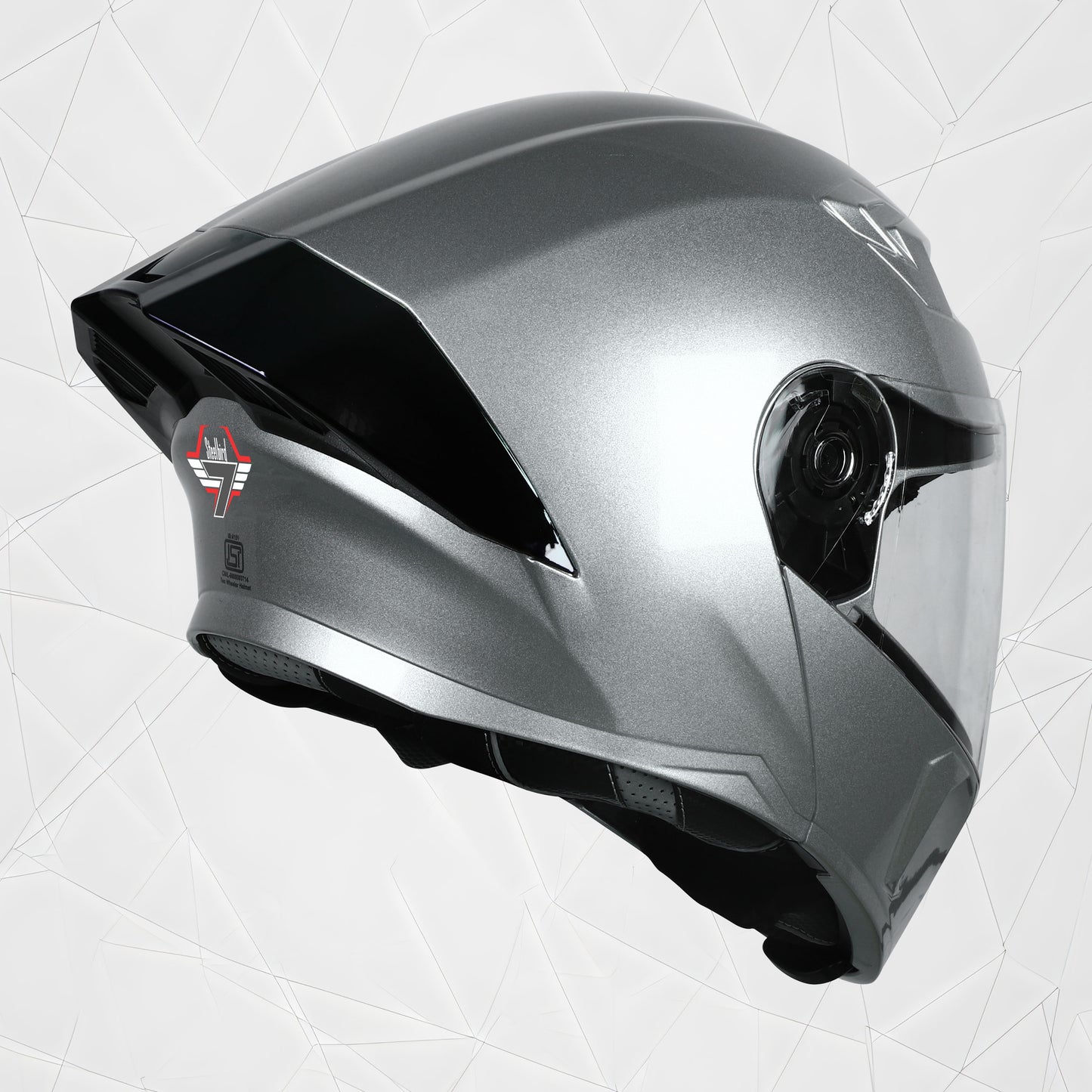 Steelbird SBA-20 7Wings ISI Certified Flip-Up Helmet with Black Spoiler for Men and Women (Glossy Silver with Clear Visor)