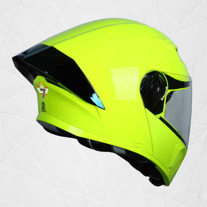 Steelbird SBA-20 7Wings ISI Certified Flip-Up Helmet with Black Spoiler for Men and Women with Inner Smoke Sun Shield (Glossy Fluo Neon)