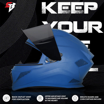 Steelbird SBH-25 Rudra ISI Certified Full Face Helmet for Men and Women (Dashing Blue With Smoke Visor)