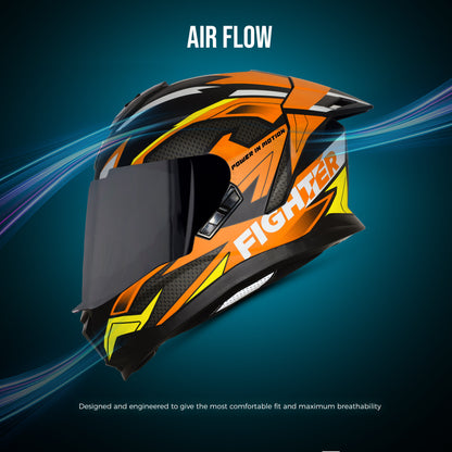 Steelbird SBH-57 Fighter F7 ISI and DOT Certified Full Face Graphic Helmet for Men and Women with Inner Silver Sun Shield (Glossy Black Orange)