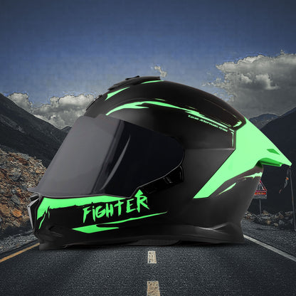 Steelbird SBH-57 Fighter F2 ISI and DOT Certified Full Face Helmet for Men and Women With Inner Silver Sun Shield (Glossy Black Green)