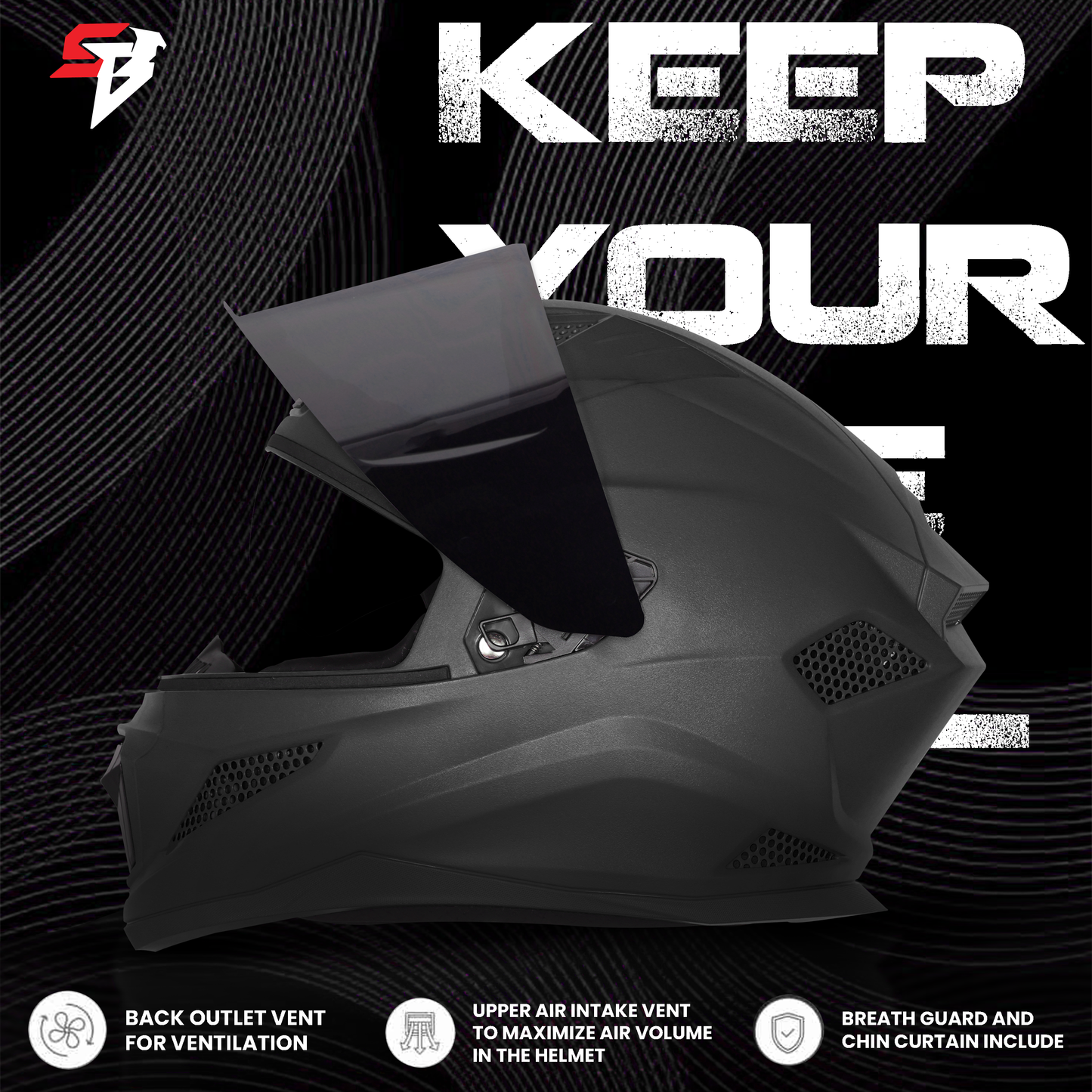 Steelbird SBH-25 Rudra ISI Certified Full Face Helmet for Men and Women (Glossy Black with Smoke Visor)