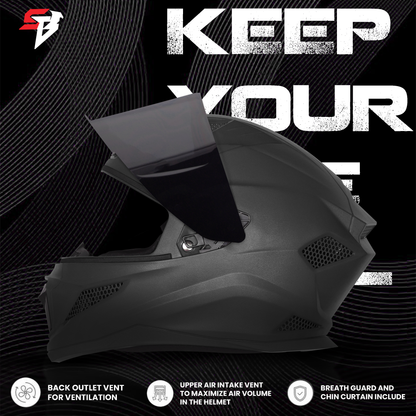 Steelbird SBH-25 Rudra ISI Certified Full Face Helmet for Men and Women (Glossy Black with Smoke Visor)