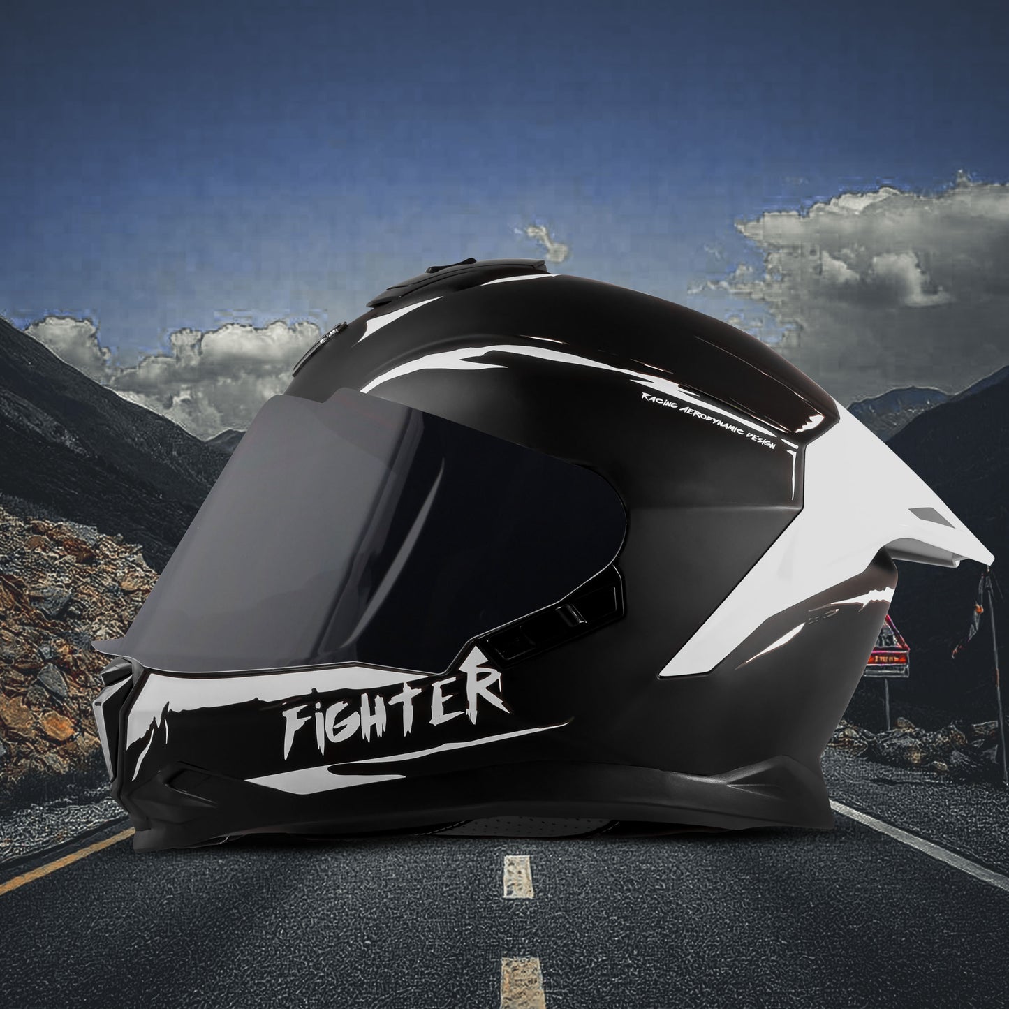 Steelbird SBH-57 Fighter F2 ISI and DOT Certified Full Face Helmet for Men and Women With Inner Silver Sun Shield (Glossy Black Silver).