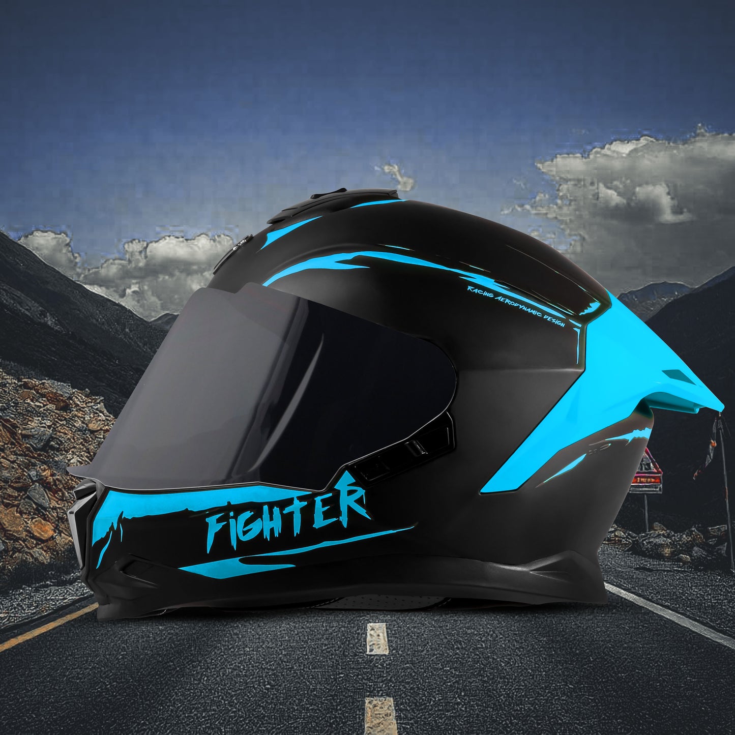 Steelbird SBH-57 Fighter F2 ISI and DOT Certified Full Face Helmet for Men and Women With Inner Silver Sun Shield (Glossy Black Jazz Blue)