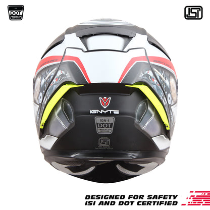 Ignyte IGN-4 Machine ISI/DOT Certified Full Face Graphic Helmet with Outer Anti-Fog Clear Visor and Inner Smoke Sun Shield (Matt White Blue)