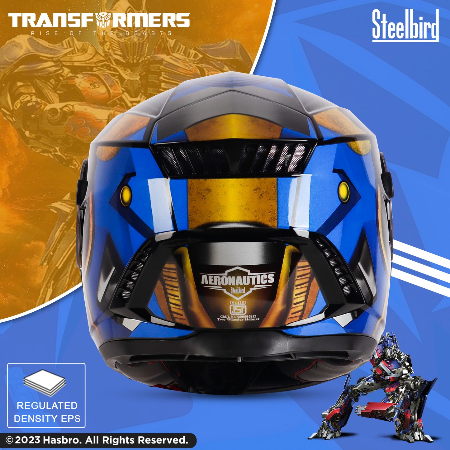 Steelbird SBH-40 Transformers Optimus Prime ISI Certified Full Face Graphic Helmet for Men and Women with Inner Smoke Sun Shield (Matt Black Gold)