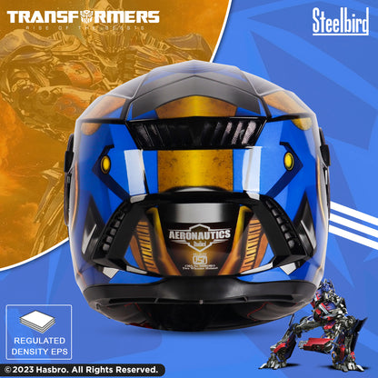 Steelbird SBH-40 Transformers Optimus Prime ISI Certified Full Face Graphic Helmet for Men and Women with Inner Smoke Sun Shield (Matt Black Gold)