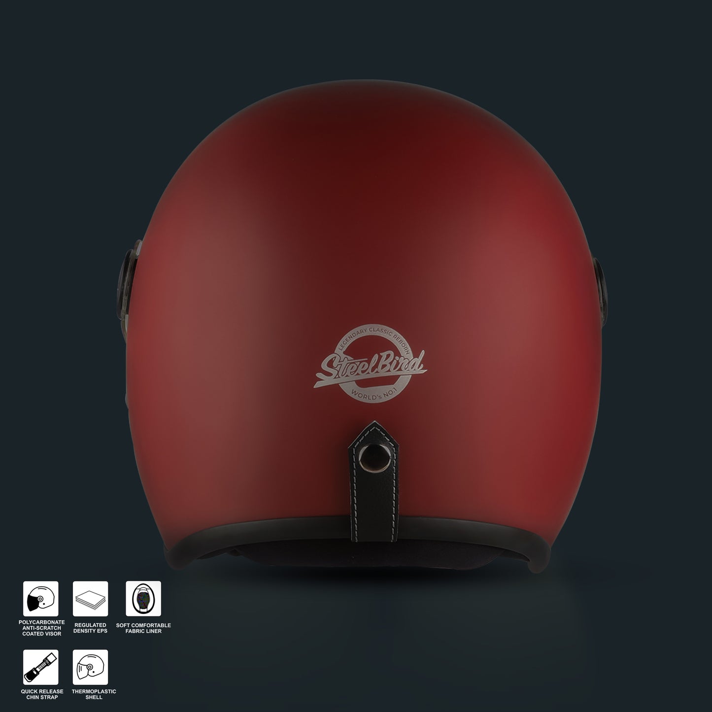 Steelbird SBH-56 Retro ISI Certified Open Face Helmet for Men and Women (Matt Maroon)
