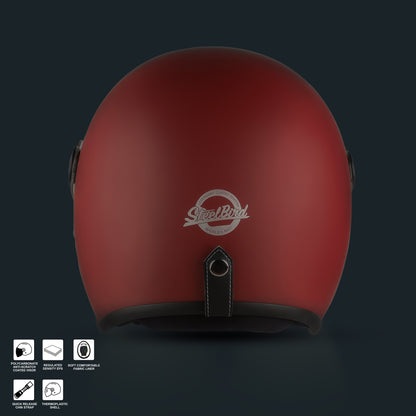 Steelbird SBH-56 Retro ISI Certified Open Face Helmet for Men and Women (Matt Maroon)