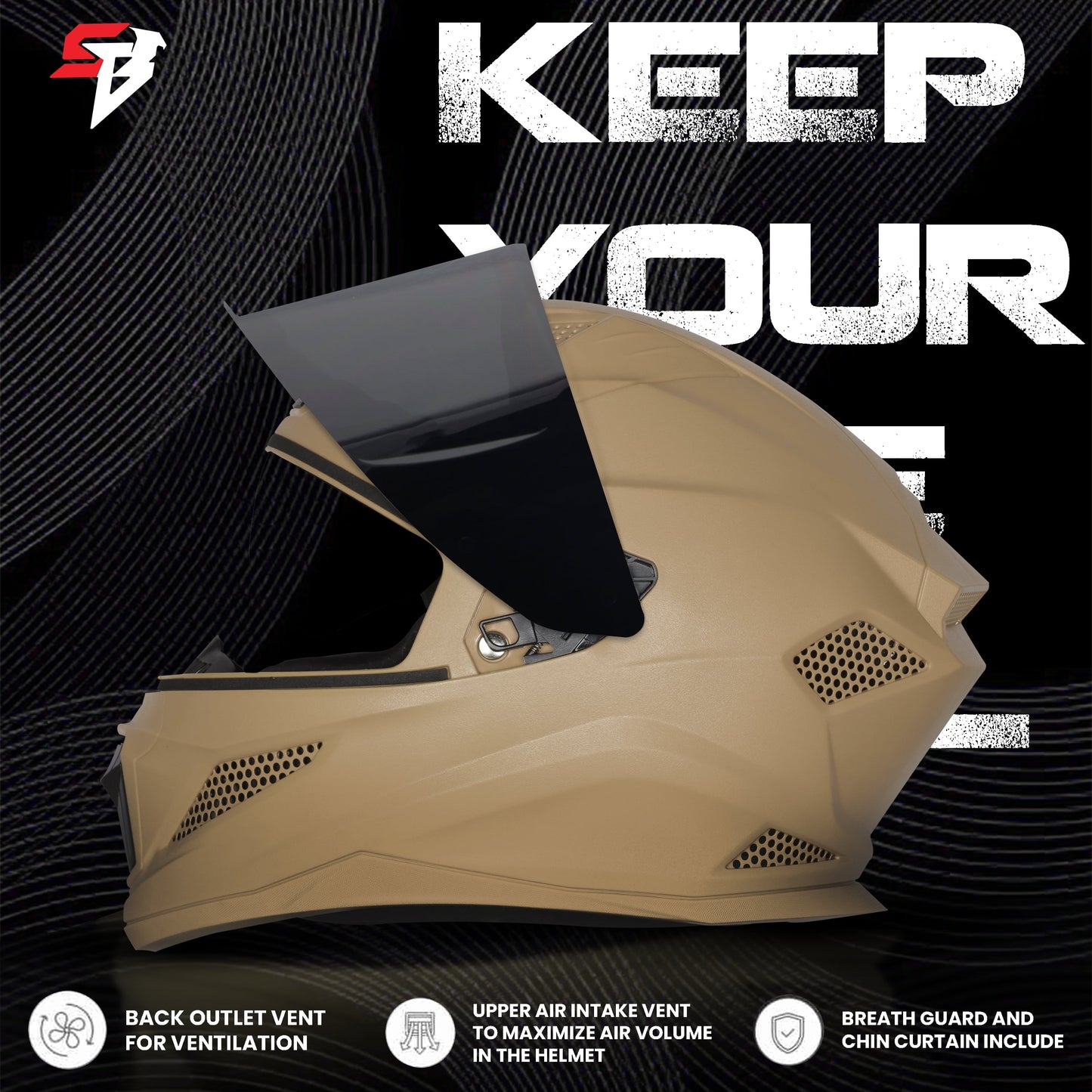 Steelbird SBH-25 Rudra ISI Certified Full Face Helmet for Men and Women (Dashing Desert Storm With Smoke Visor)