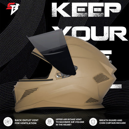 Steelbird SBH-25 Rudra ISI Certified Full Face Helmet for Men and Women (Dashing Desert Storm With Smoke Visor)