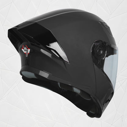 Steelbird SBA-20 7Wings ISI Certified Flip-Up Helmet with Black Spoiler for Men and Women (Glossy Black with Clear Visor)