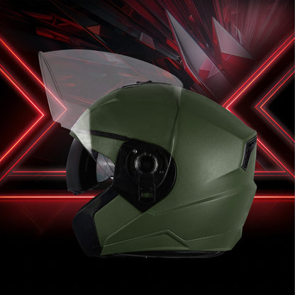 Steelbird SBA-9 7Wings  ISI Certified Open Face Helmet for Men and Women with Inner Smoke Sun Shield (Dashing Battle Green)