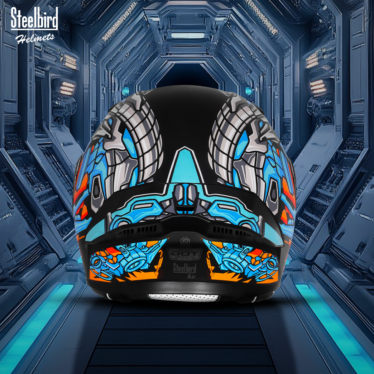 Steelbird SBA-20 ROBO ISI Certified Flip-Up Graphic Helmet for Men with Inner Sun Shield (Glossy Black Jazz Blue with Smoke Visor)