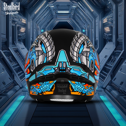 Steelbird SBA-20 ROBO ISI Certified Flip-Up Graphic Helmet for Men with Inner Sun Shield (Glossy Black Jazz Blue with Smoke Visor)