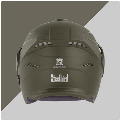 Steelbird SBH-23 Brutal ISI Certified Open Face Helmet for Men and Women (Dashing Battle Green with Clear Visor)