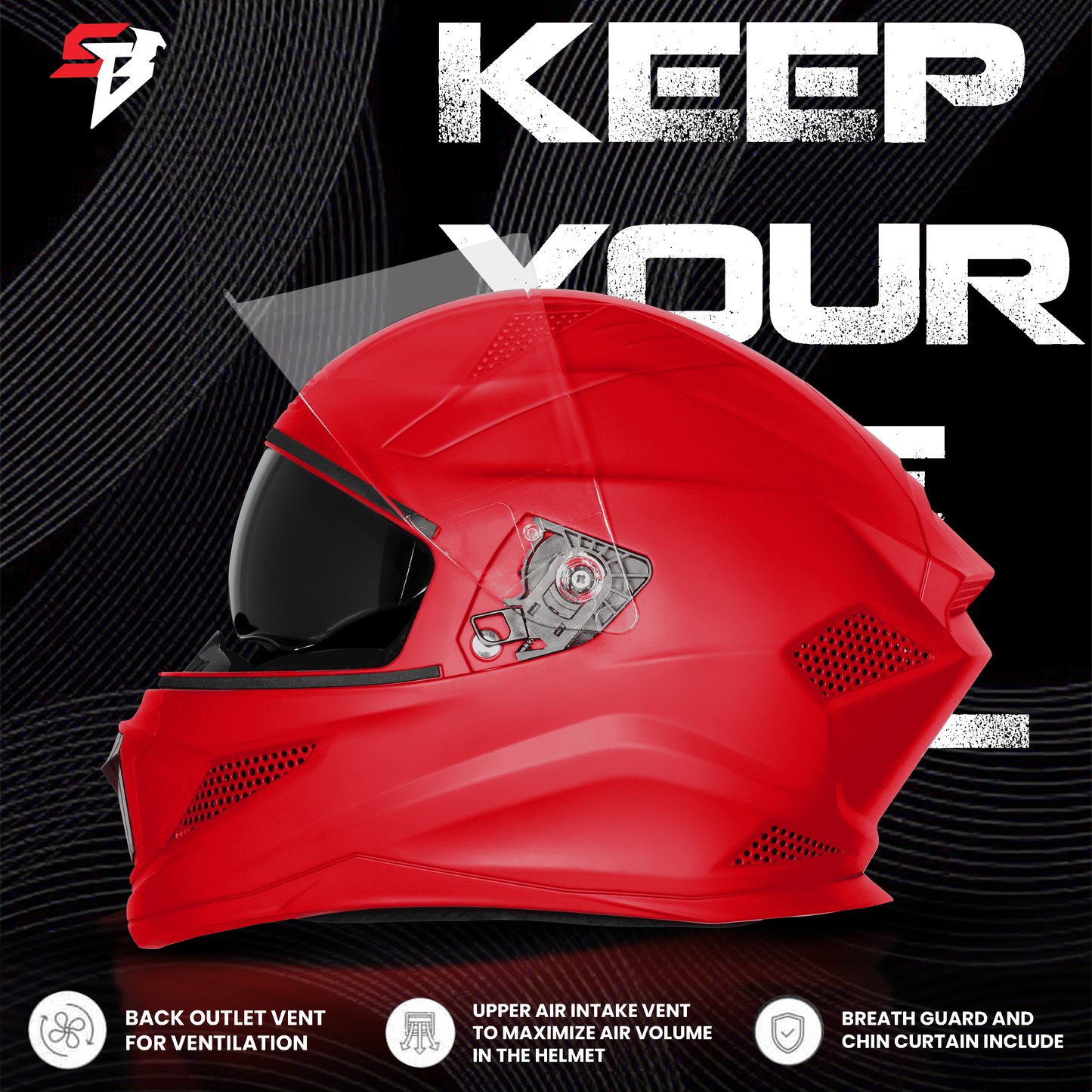 Steelbird SBH-25 Rudra ISI Certified Full Face Helmet for Men and Women with Inner Smoke Sun Shield (Glossy Cherry Red)