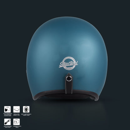 Steelbird SBH-55 Retro ISI Certified Open Face Helmet for Men and Women (Matt Squadron Blue)