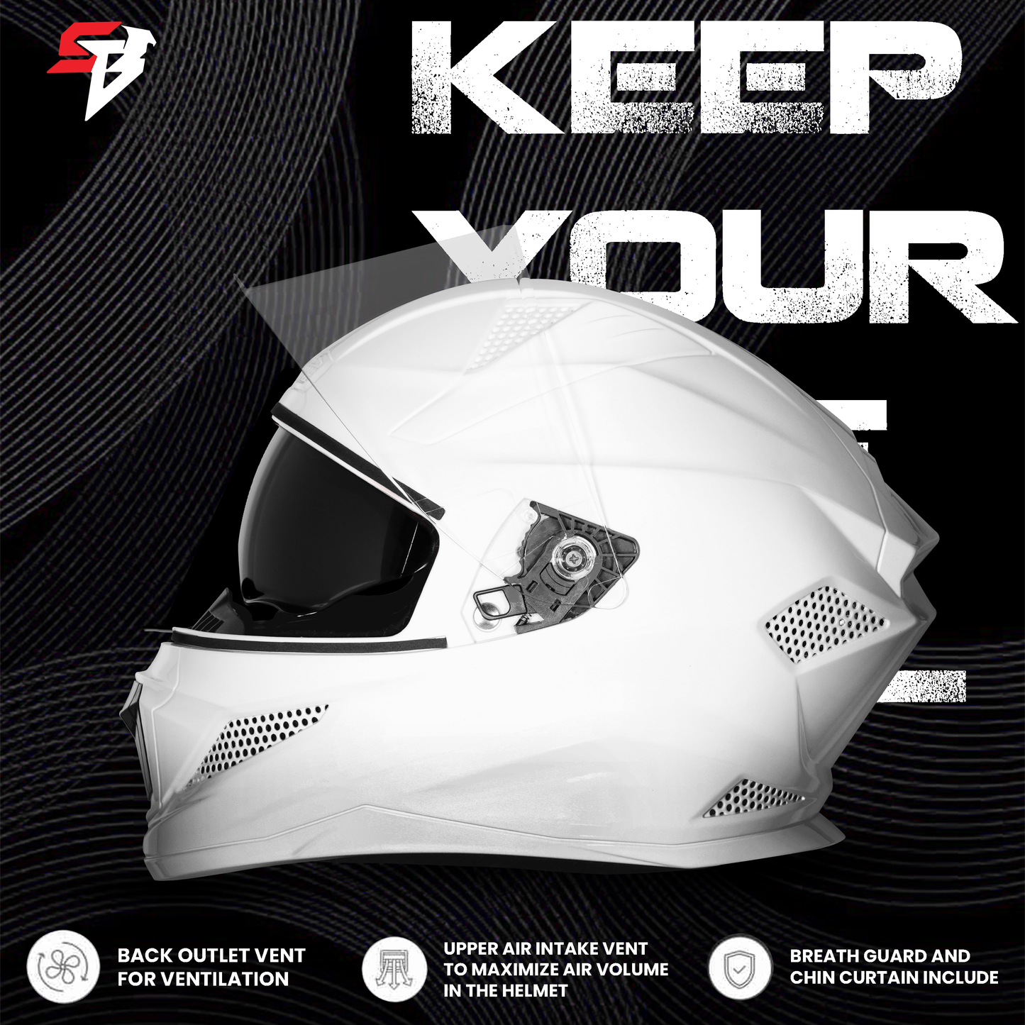 Steelbird SBH-25 Rudra ISI Certified Full Face Helmet for Men and Women with Inner Smoke Sun Shield (Glossy White)