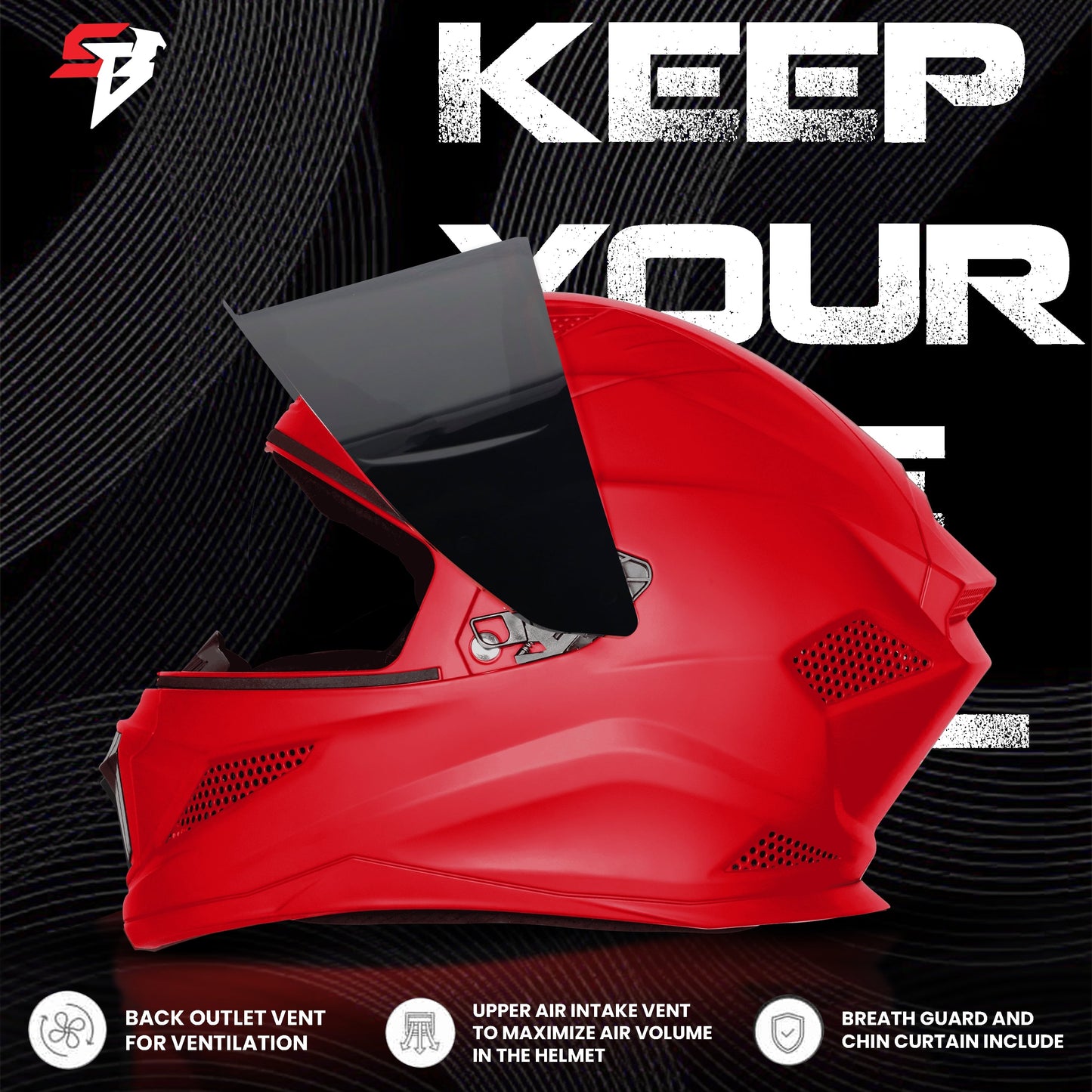 Steelbird SBH-25 Rudra ISI Certified Full Face Helmet for Men and Women (Glossy Cherry Red with Smoke Visor)