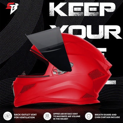Steelbird SBH-25 Rudra ISI Certified Full Face Helmet for Men and Women (Glossy Cherry Red with Smoke Visor)