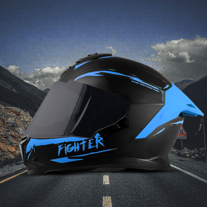 Steelbird SBH-57 Fighter F2 ISI and DOT Certified Full Face Helmet for Men and Women With Inner Silver Sun Shield (Glossy Black Blue)