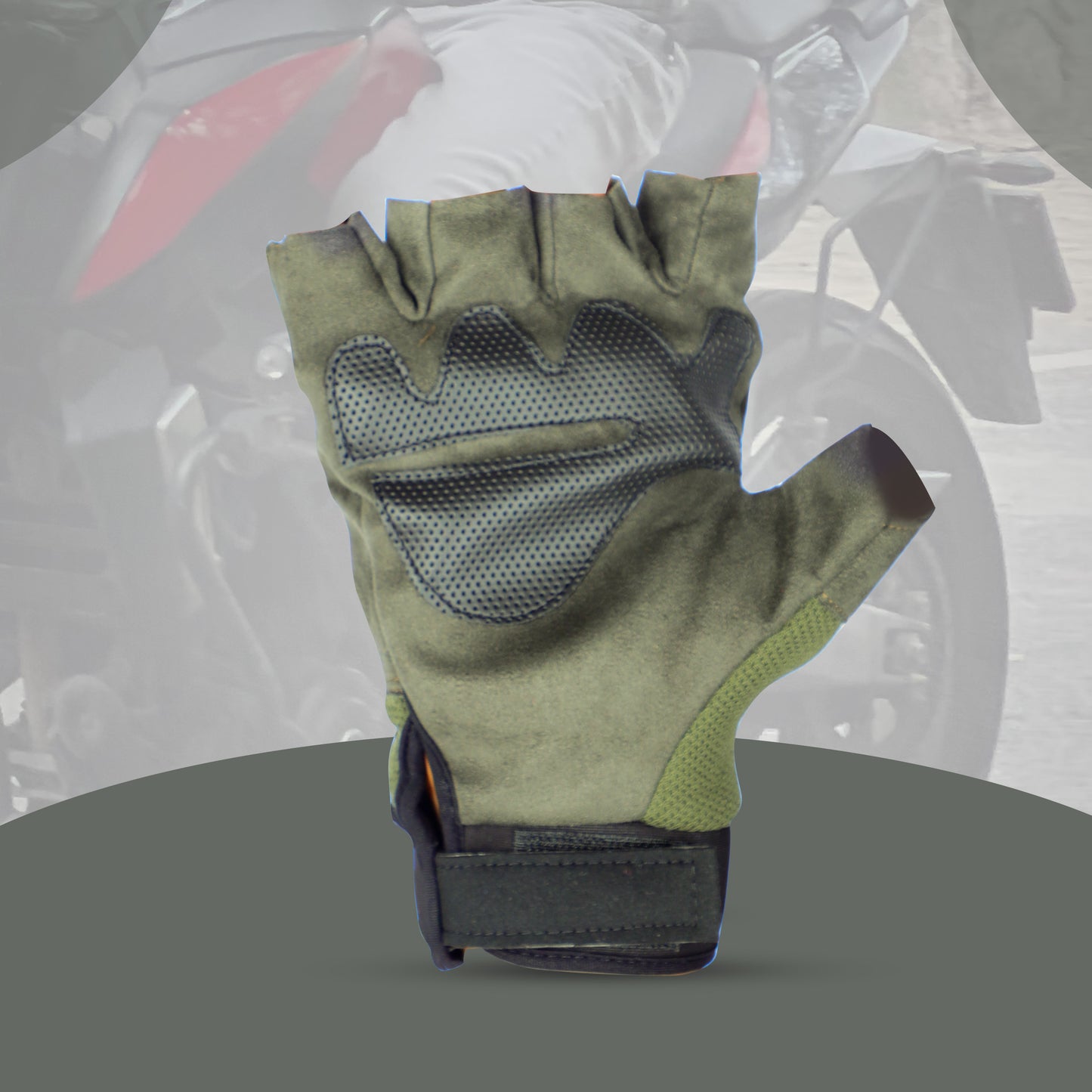 Steelbird Experience 1.0 Reflective Half Finger Bike Riding Gloves, Protective Off-Road Motorbike Racing (Green)