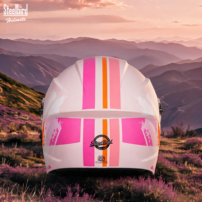 Steelbird SBH-80 Fairy FR8 ISI Certified Open Face Graphic Helmet for Women (Glossy Coral Peach Pink with Smoke Visor)