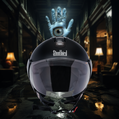 SBH-5 Hamsa Eye Graphic Helmet ISI Certified Open Face Helmet for Women (Glossy Black Blue)