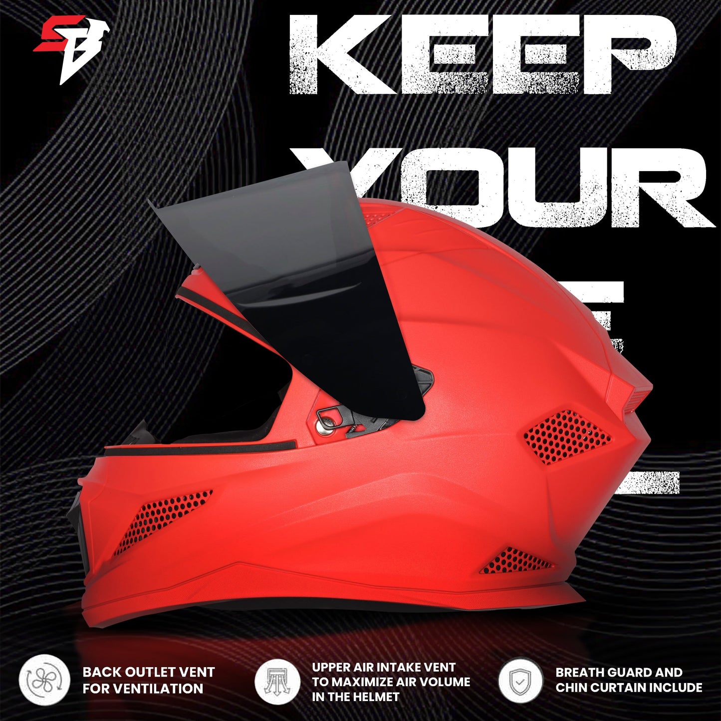 Steelbird SBH-25 Rudra ISI Certified Full Face Helmet for Men and Women (Dashing Red With Smoke Visor)